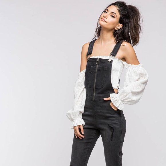Zip Denim Jumpsuit in Black - Picture 4 of 8